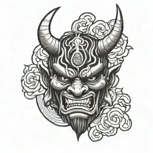bjj moves japanese oni mask tattoo design idea