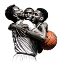 minimalistic tattoo of basketball coach hugging player in final game where father is the coach and son is the player tattoo design idea