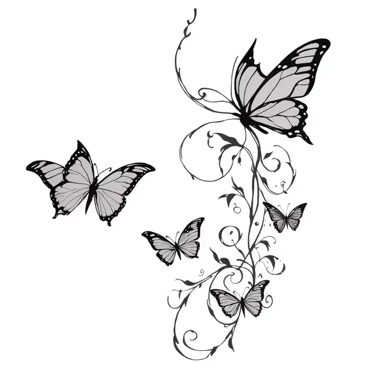butterfly and scroll/vine-style tattoo featuring the butterflies from the anime D. Grayman tattoo design idea