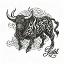 bull and fire  tattoo design idea