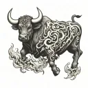 bull and fire  tattoo design idea