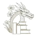 DRAGON WRAPPED AROUND BOOKS WITH FLOWERS IN THE BACKGROUND WITHUT HEAD DEFORMATIONS tattoo design idea
