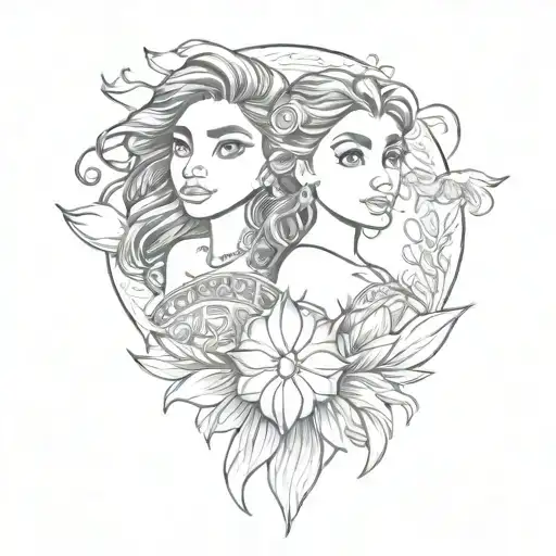 moana 2 sisters shells tattoo design idea