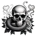 snake, skull, hearts, smoke, roses blooming tattoo design idea