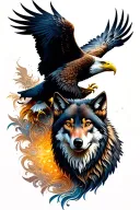 wolf and eagle intertwined tattoo design idea