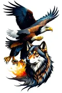 wolf and eagle intertwined tattoo design idea