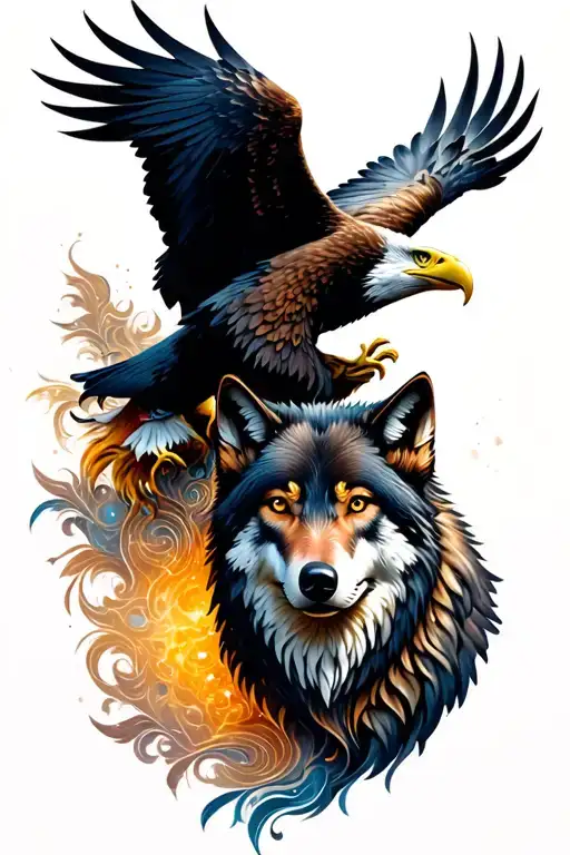 wolf and eagle intertwined tattoo design idea