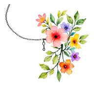 anklet with six different flowers, the chain made of weeping willow branch tattoo design idea