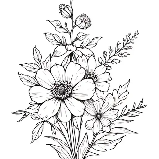 A Flower Bouquet with the birth flowers of January, February, March, July, August and December  tattoo design idea