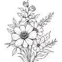A Flower Bouquet with the birth flowers of January, February, March, July, August and December  tattoo design idea
