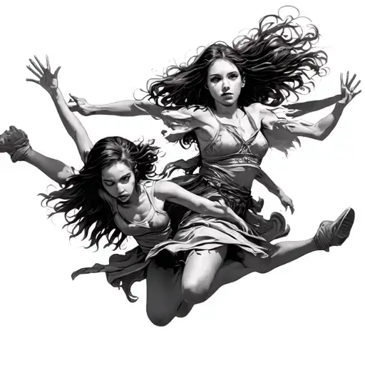 a Tattoo inspired by the band Brand New. I want the Science Fiction album cover with the 2 girls jumping. One girl shoul tattoo design idea