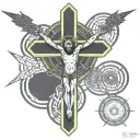 crucifix with thorns twisting tattoo design idea