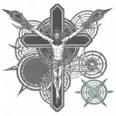 crucifix with thorns twisting tattoo design idea