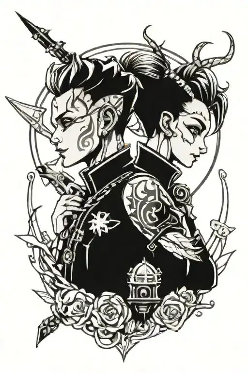 ekko and jinx from arcane themed tattoo  tattoo design idea
