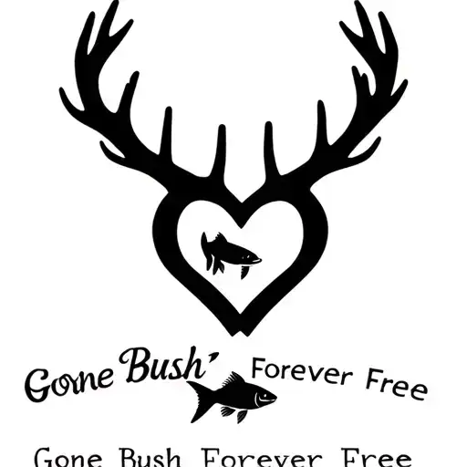 "Gone Bush Forever Free" "Gone Bush Forever Free" "Gone Bush Forever Free" deer antlers making a heart with a fish jumping tattoo design idea