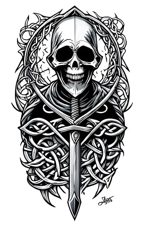 grim reaper syth inspired celtic design tattoo design idea