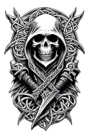 grim reaper syth inspired celtic design tattoo design idea