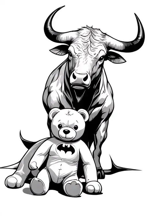 taurus bull with virgo batman logo and teddy bear  tattoo design idea