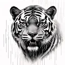 tiger with matrix data rain falling tattoo design idea