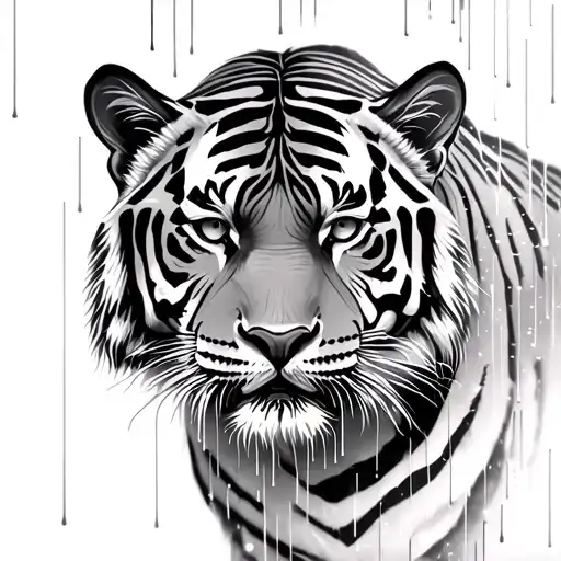 tiger with matrix data rain falling tattoo design idea