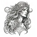 Hecate goddess of magic flowing three headed messy lines rough sketch tattoo design idea