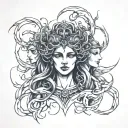 Hecate goddess of magic flowing three headed messy lines rough sketch tattoo design idea