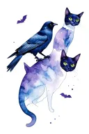 cat and crow Halloween themed tattoo tattoo design idea