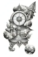 arch monument with compass and space scene inside tattoo design idea