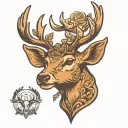 Deer with long brown horns and tattoo design idea