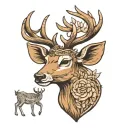 Deer with long brown horns and tattoo design idea