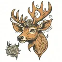 Deer with long brown horns and tattoo design idea