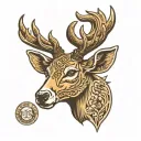 Deer with long brown horns and tattoo design idea