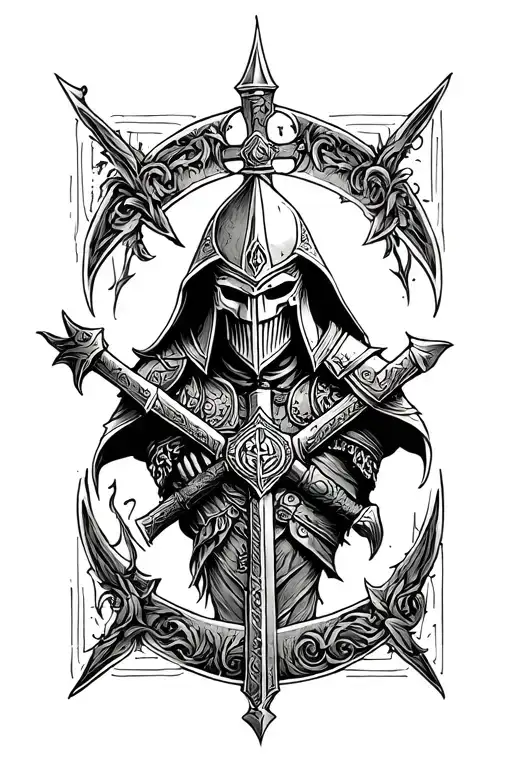 nearly Dead Warrior Knight templar  tattoo design idea