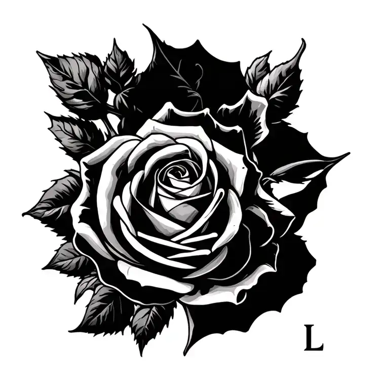 rose whit the letter L and B letters tattoo design idea