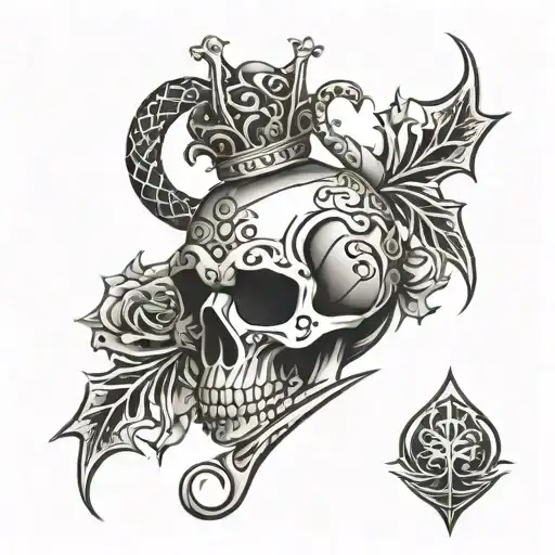ace of spade, crown of thorns and cobra wrapped tattoo design idea