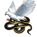 pure white dove flying with a snake together tattoo design idea