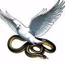 pure white dove flying with a snake together tattoo design idea