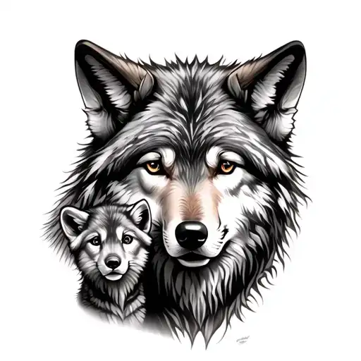 Mother Wolf And Cubs tattoo design idea