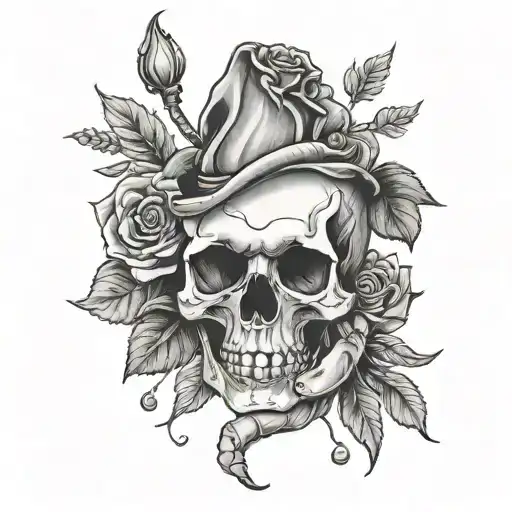 skull hand holding a rose and the words I'm sure one day I'll pay for my sins tattoo design idea