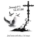Jeremiah 29:11 verse with a cross 3 flying doves and the birthdate 12.01.84 tattoo design idea