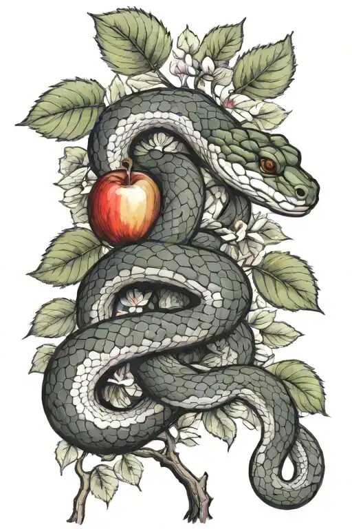 snake and Apple tree branch tattoo design idea