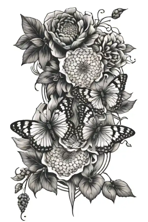 flowers, butterflies and honeycomb  tattoo design idea