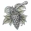 garden trowel with raspberry vine wrapped around it tattoo design idea