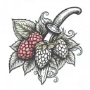 garden trowel with raspberry vine wrapped around it tattoo design idea