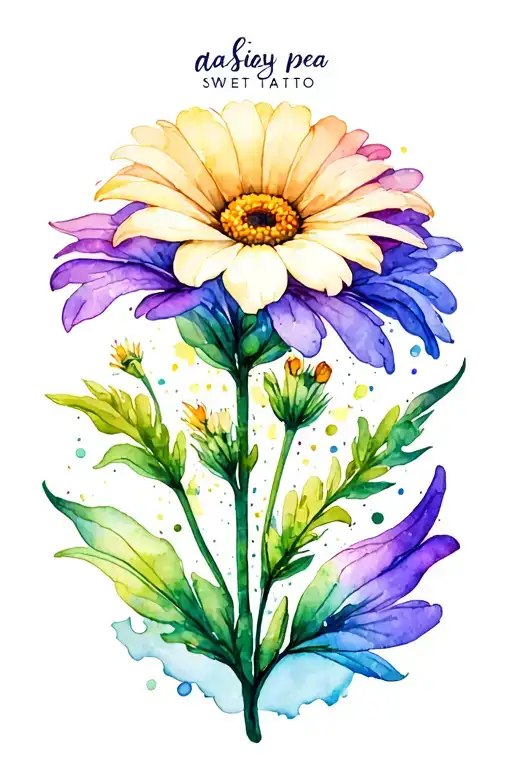 daisy, sweet pea, aries symbol intertwined tattoo design idea