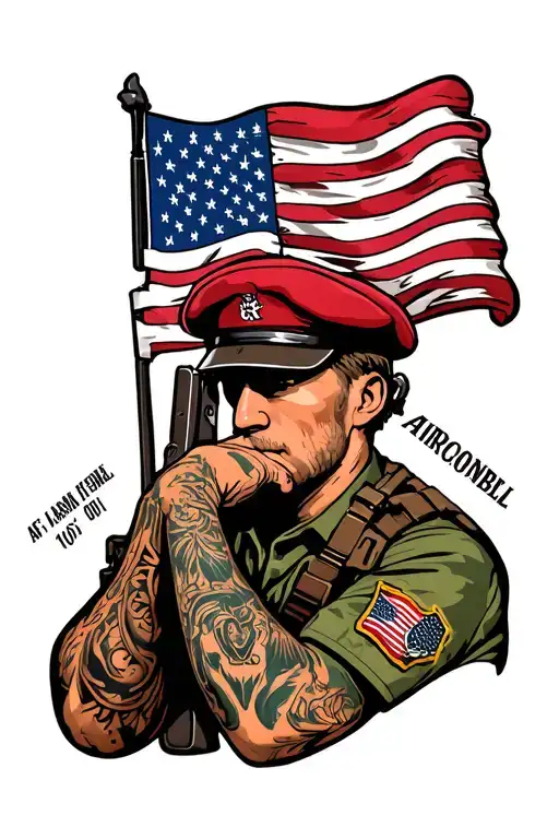 Army Infantry airborne airassault 101st Ft. Campbell American flag red beret steel beret arm sleeve tattoo  tattoo design idea