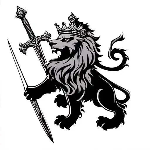 heraldic lion with crown and irish sword  tattoo design idea