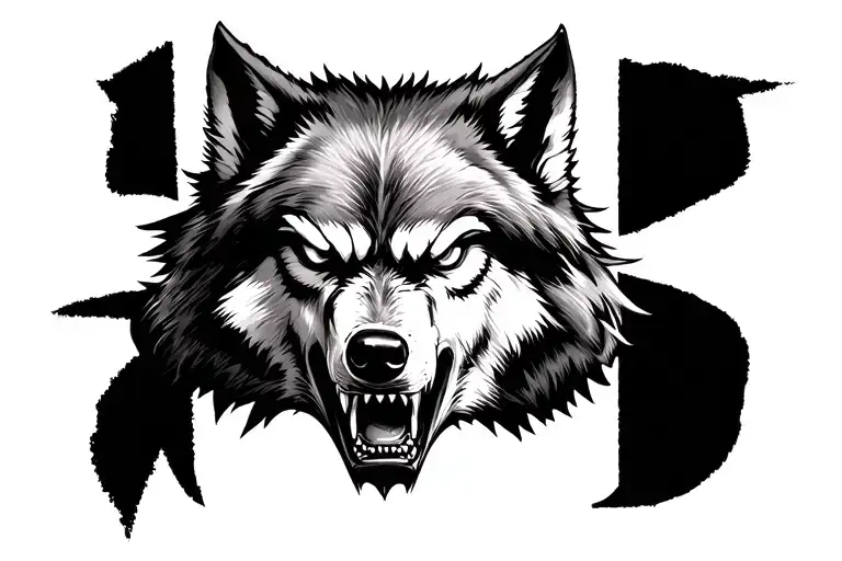 angry wolf head tattoo design idea