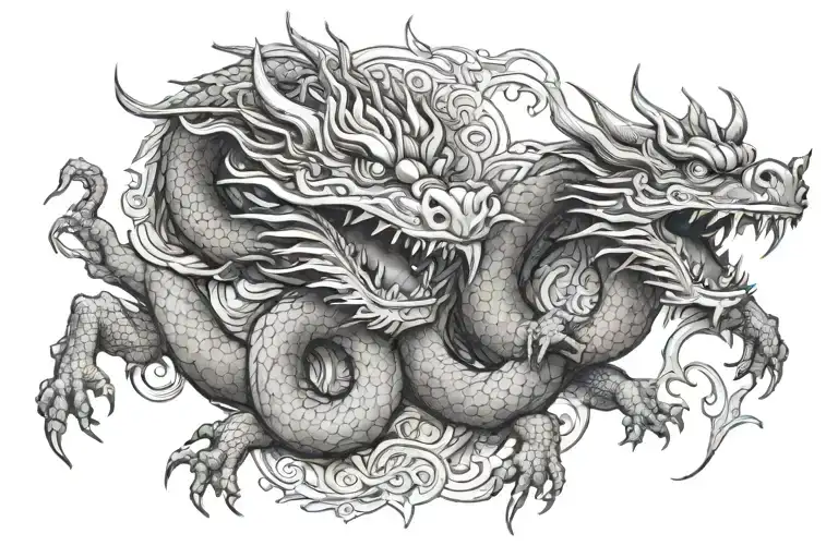two Thai dragons tattoo design idea
