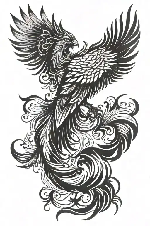 phoenix bird feathers tattoo design idea